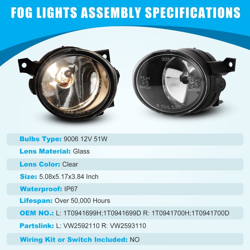 CPW مجموعة مصابيح الضباب OEM CPW تناسب فولكس فاجن GTI من 2006-2009، مصابيح ضباب للسائق والراكب تناسب فولكس فاجن جيتا من 2006-2010 1 زوج (هيكل أسود عدسة شفافة) - Image 5
